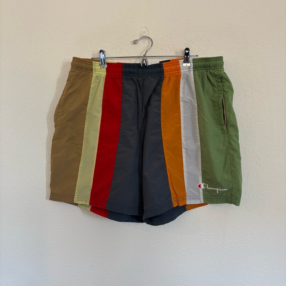 Champion Mens Activewear Striped Nylon Mesh Shorts